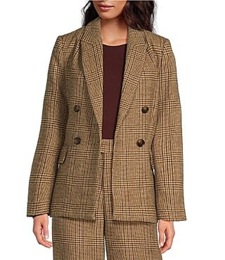 A Loves A Glen Plaid Woven Wool Blend Tweed Notch Lapel Long Sleeve Double Breasted Button Front Coordinating Blazer - M | Dillard's
