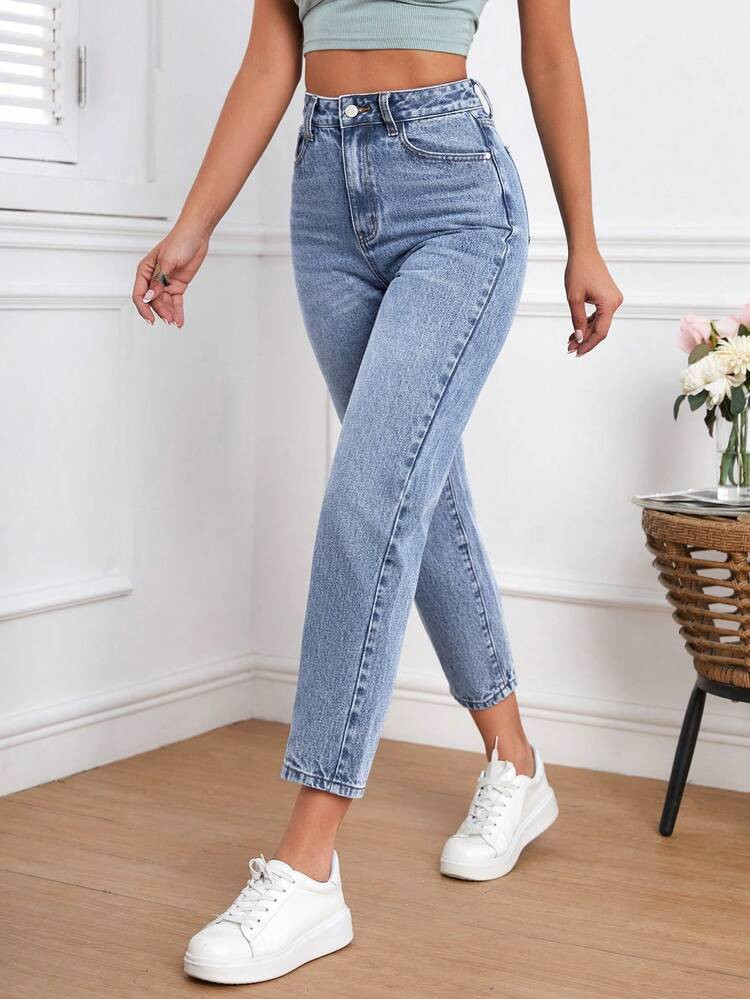 Flexra Women's High Waist Pocketed Casual Versatile Tapered Capri Jeans | SHEIN