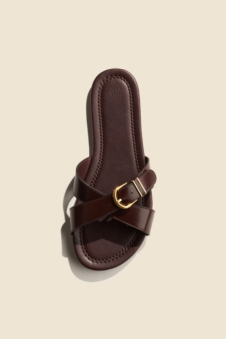 Buckle-detail Sandals - No heel - Burgundy - Ladies | H&M US | H&M (US + CA)