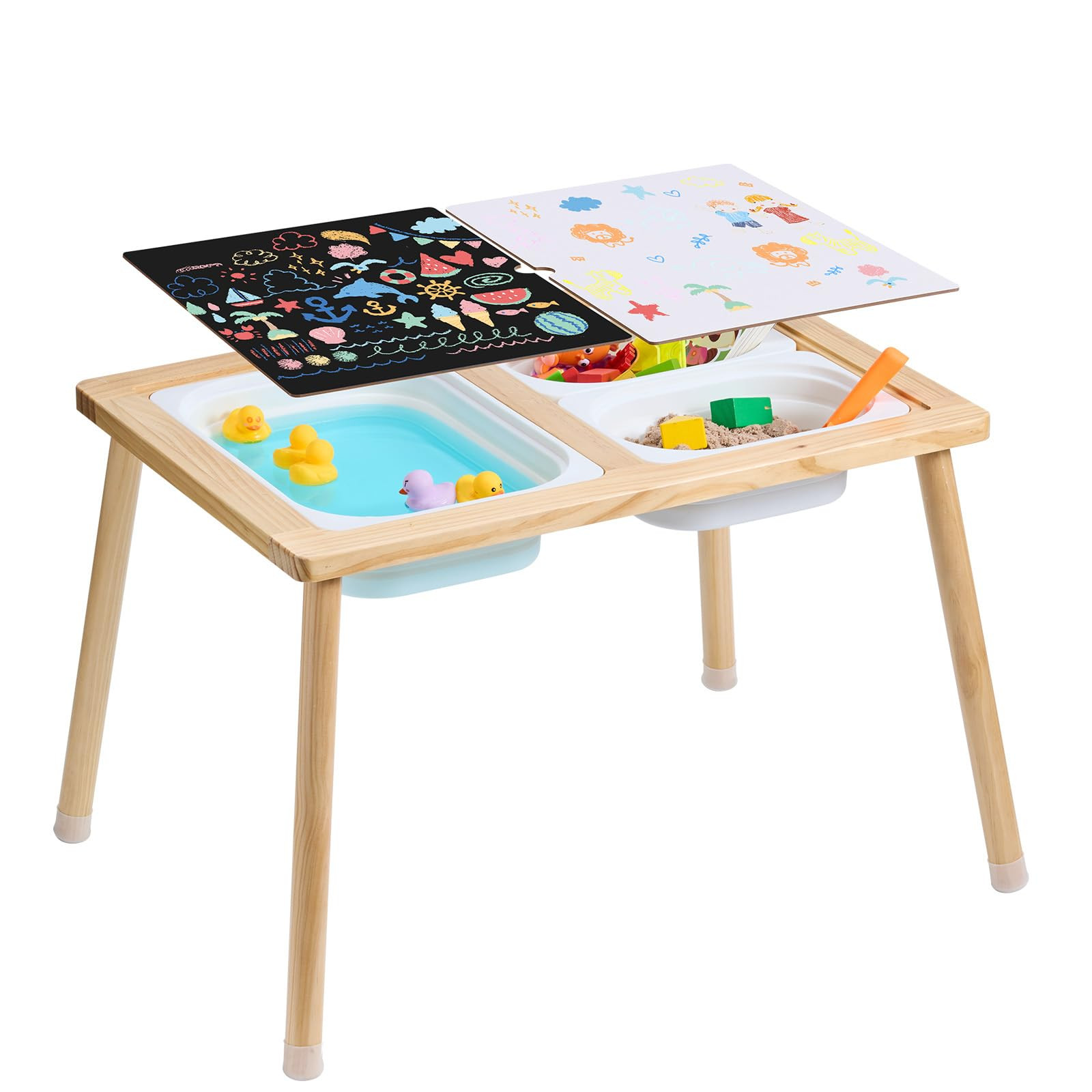 VEVOR Sensory Table for Toddlers, Kids Activity Table with 3 Foldable Storage Bins & Double-Sided... | Amazon (US)