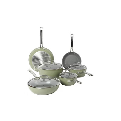 Sur La Table Kitchen Essentials 10pc Titanium Ceramic Nonstick Aluminum Set Green: Smooth Surface & Gas Compatible Cookware | Target