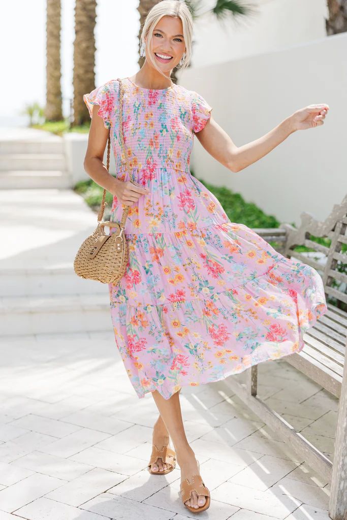 Keep You Close Peach Pink Floral Midi Dress | The Mint Julep Boutique