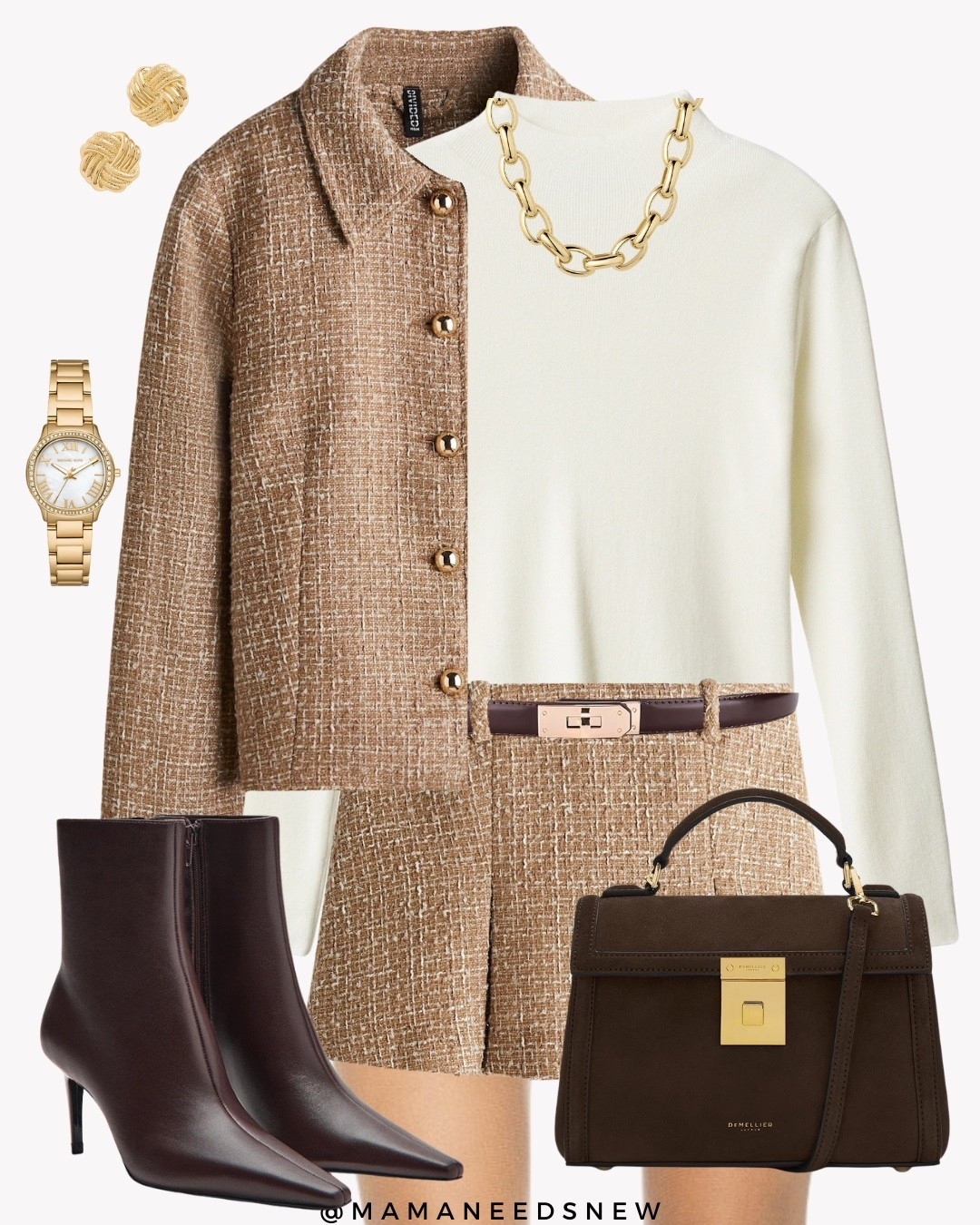 A fall outfit for Thanksgiving is with a tweed jacket and skort set, mock neck sweater, ankle boots & suede top handle bag 

#LTKSaleAlert #LTKStyleTip #LTKHoliday