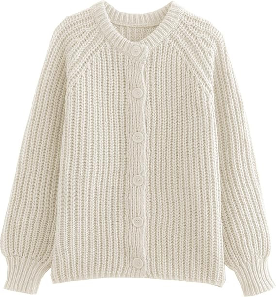 Watashi Women's Casual Long Sleeve Cardigan Round Neck Solid Color Sweater | Amazon (US)