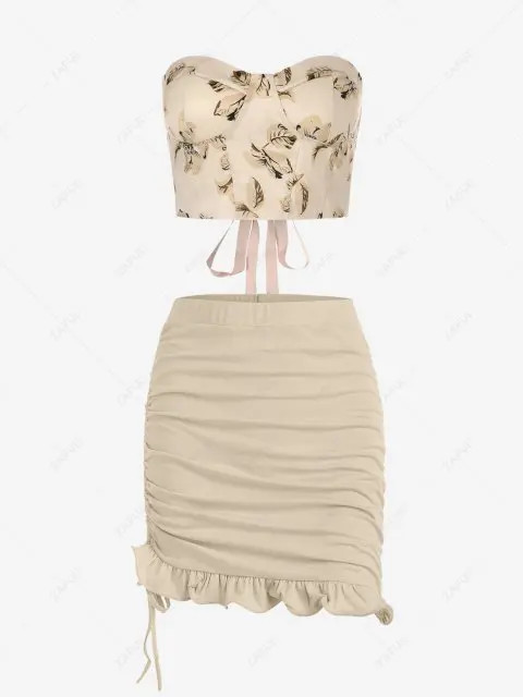 Flower Corset Top and Mini Fishtail Skirt Set | ZAFUL (Global)