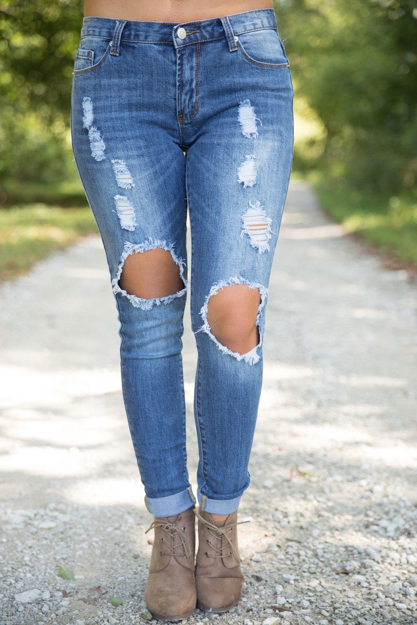 The Georgia Medium Wash Distressed Jeans | The Pink Lily Boutique