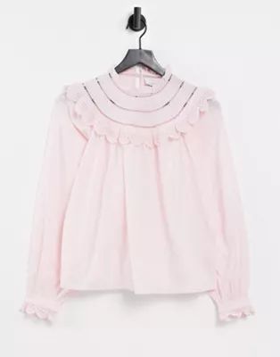 & Other Stories organic cotton frill detail blouse in pink | ASOS (Global)