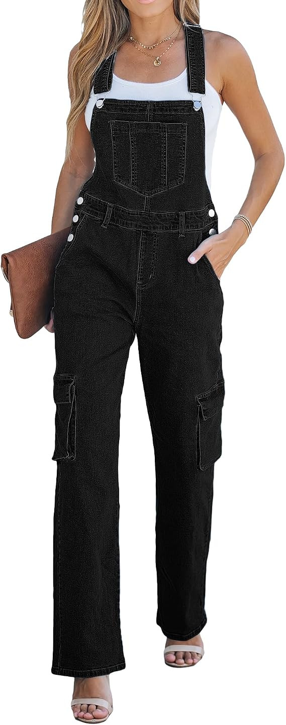 luvamia Cargo Jean Overalls for Women Wide Leg Bib Utility Stretchy Denim Jumpsuit Overall Loose ... | Amazon (US)