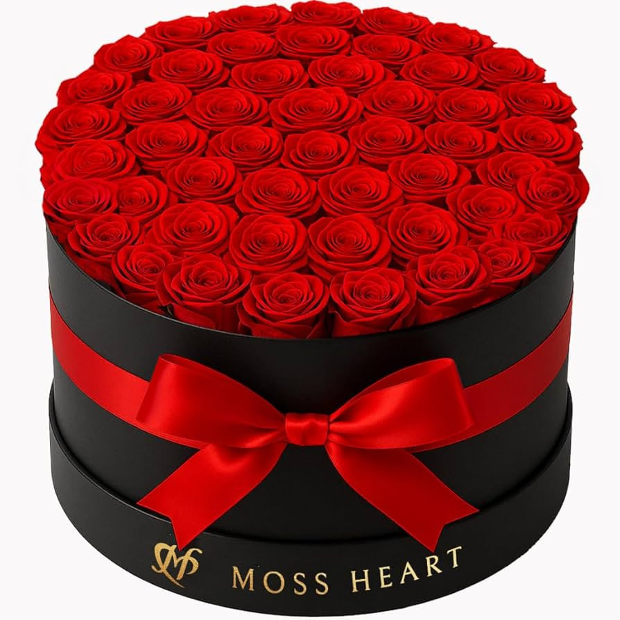 50 Preserved Roses in Designer Round Box, Real Forever Roses, Long-Lasting 1+ Year, No Watering, ... | Amazon (US)