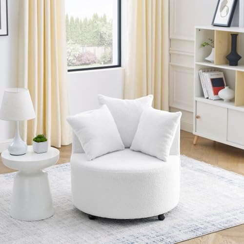 Swivel Barrel Chair Modern Round Swivel Accent Chairs with Pillow,360 Degree Comfy Linen Fabric A... | Amazon (US)