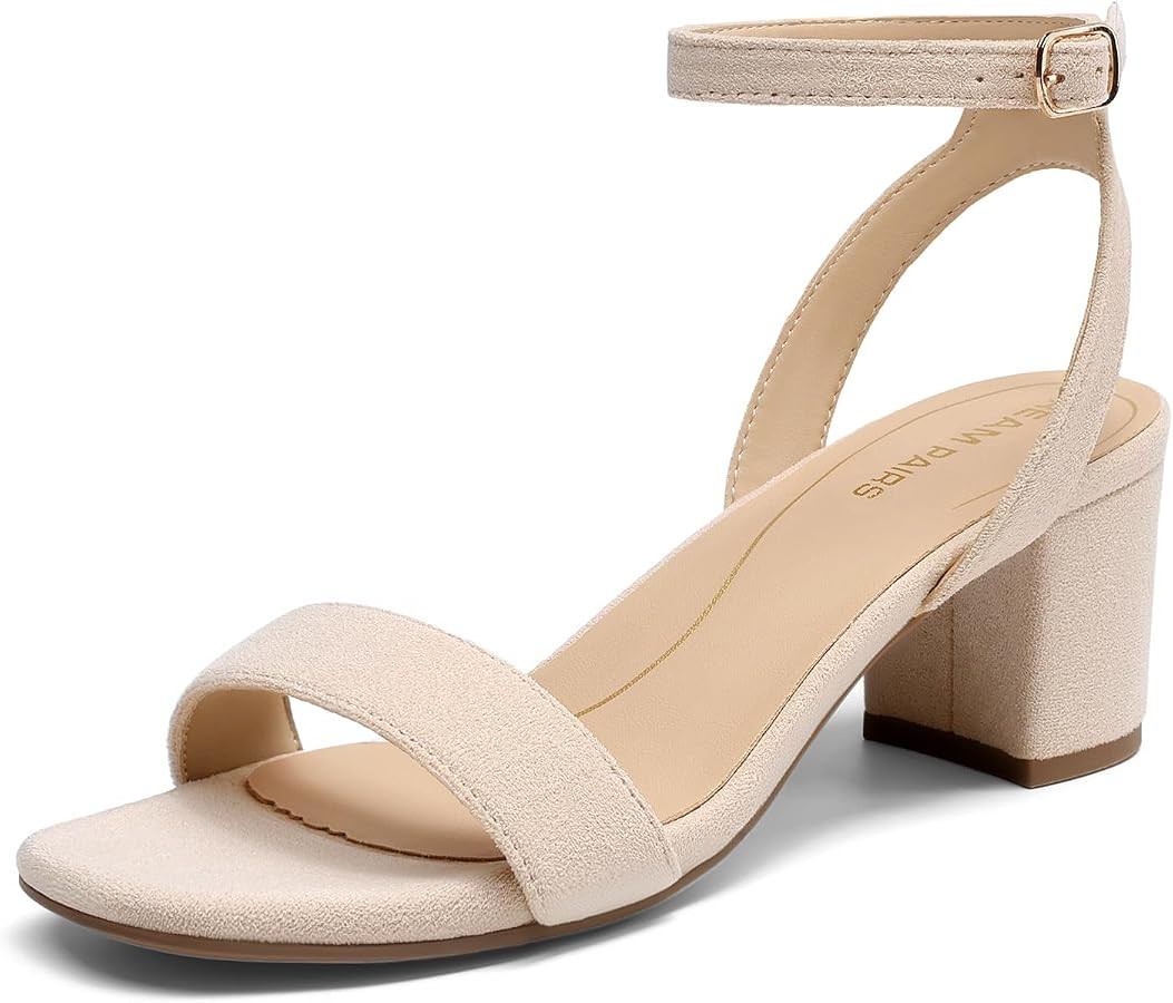 DREAM PAIRS Women's Open Toe Ankle Strap Low Block Chunky Heels Sandals Party Dress Pumps Shoes | Amazon (US)
