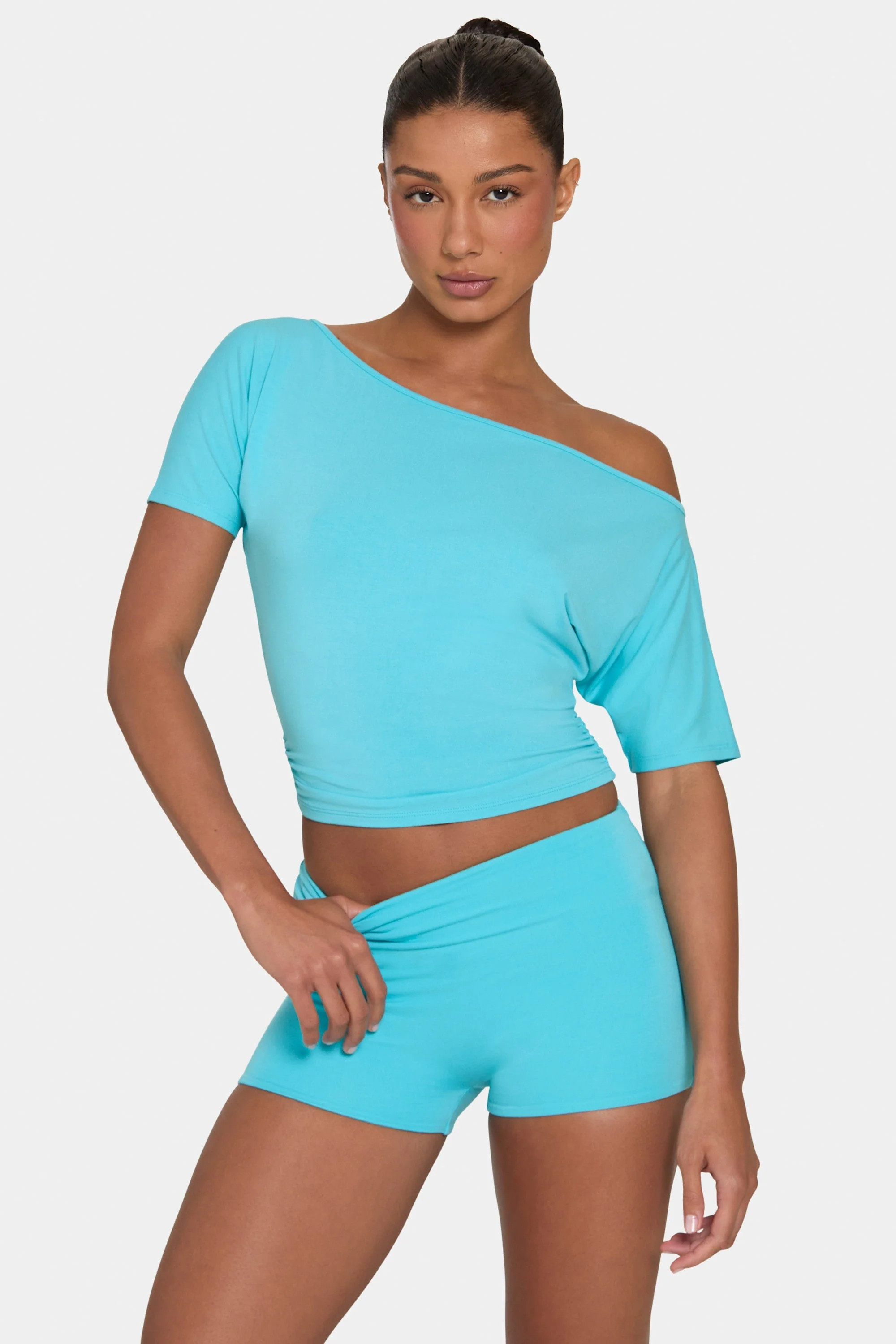 ButterCloud\u2122 Slouchy Off-Shoulder Top in Aqua | Bo+Tee