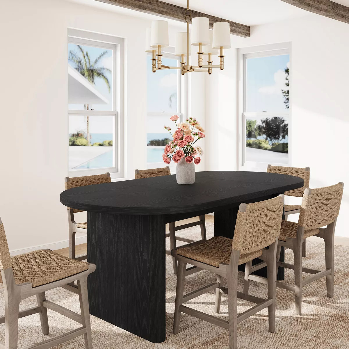 63 Inch Oval Dining Table for 4-6 People, Farmhouse Long Large Kitchen Table with Thick Sturdy Wo... | Target