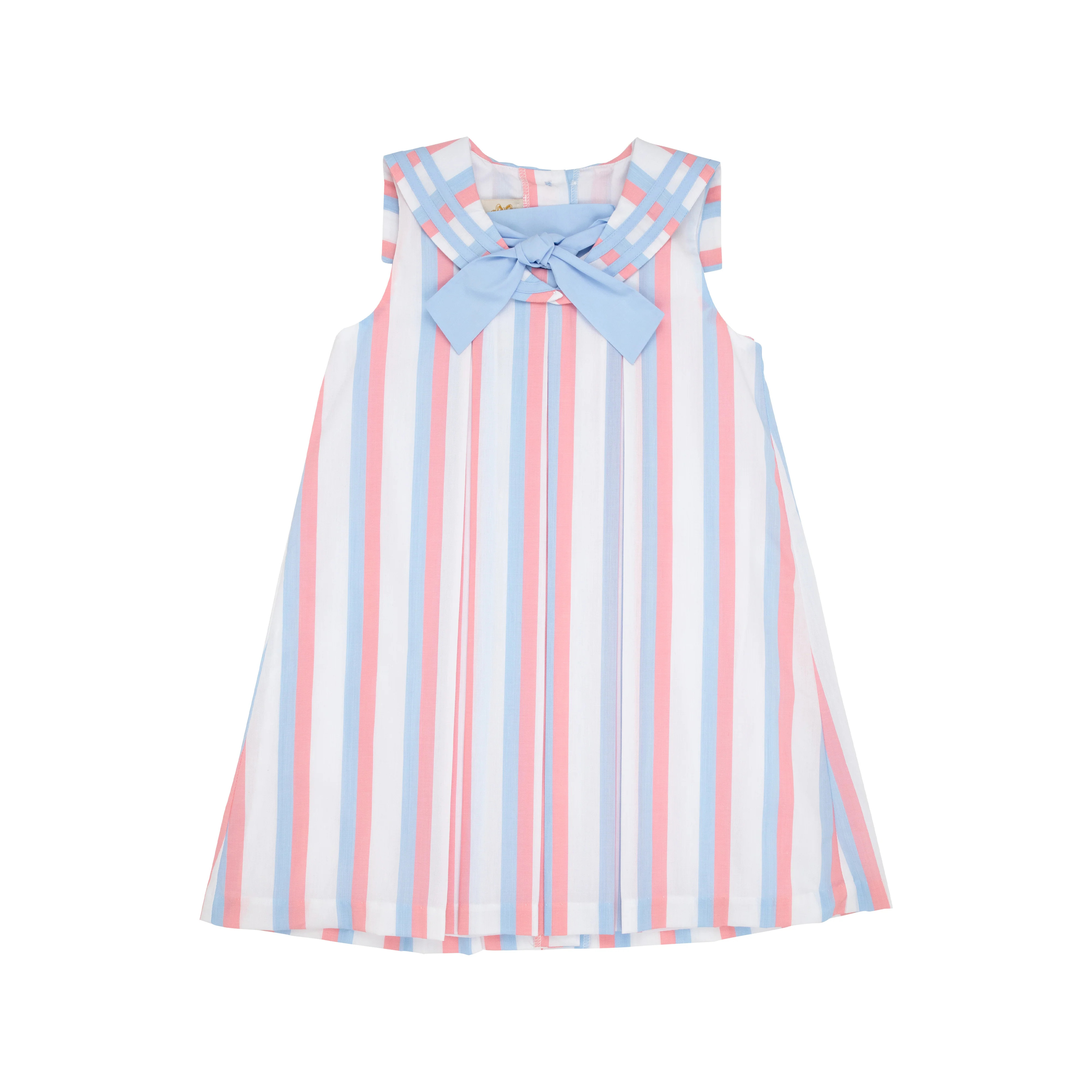 Cindy Sailor Dress - New River Nautical Stripe with Parrot Cay Coral & Beale Street Blue | The Beaufort Bonnet Company