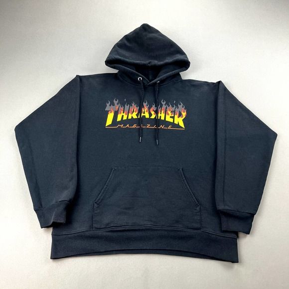 Thrasher Magazine Hoodie Sweatshirt Mens Small Black Skateboard Skater Flames | Poshmark