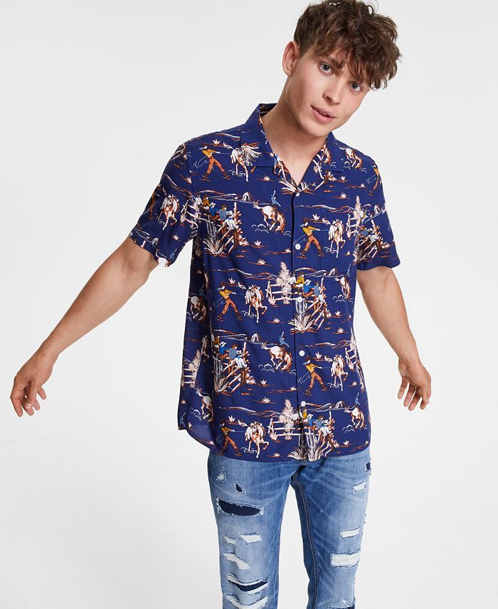 Sun + Stone Men's Billy Regular-Fit Cowboy-Print Camp Shirt, Created for Macy's  & Reviews - Casu... | Macys (US)