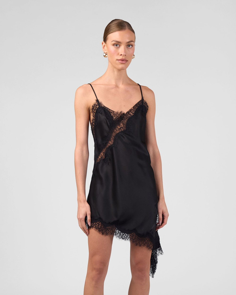 MVN - Asymmetrical Lace Dress - Mini Dresses (Black) Asymmetrical Lace Dress | THE ICONIC (AU & NZ)