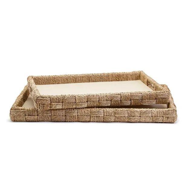 Set Of 2 Hand-Crafted Sea Grass And Rattan Oversized Decorative Square Trays | Walmart (US)