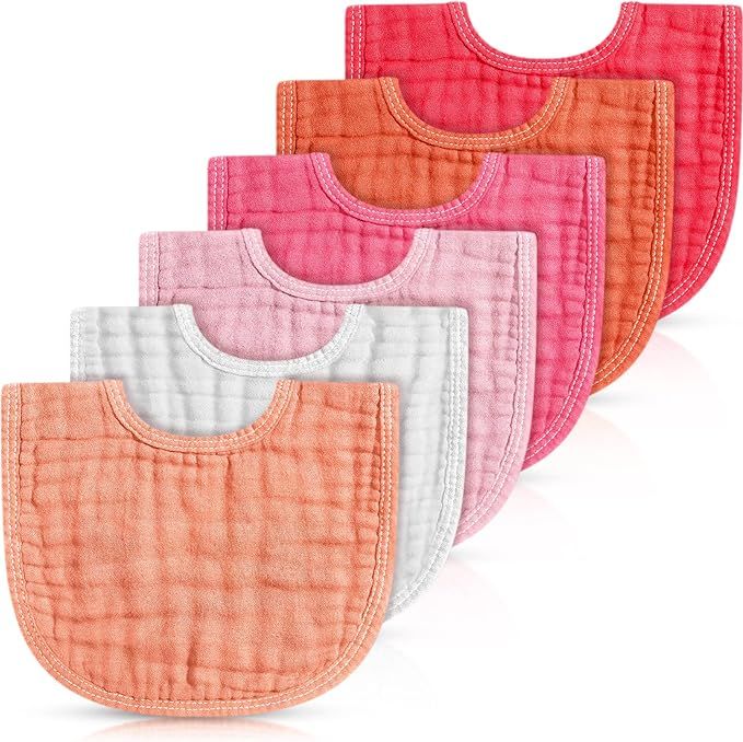 6 Pcs Muslin Bibs Multi Colors Baby Burping Cloth Teething Bibs Bandana Bibs 6 Absorbent Layers M... | Amazon (US)