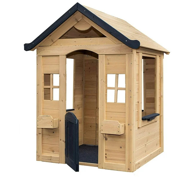 Be Mindful Natural Solid Wood Finish Outdoor Backyard Kids Playhouse - Walmart.com | Walmart (US)