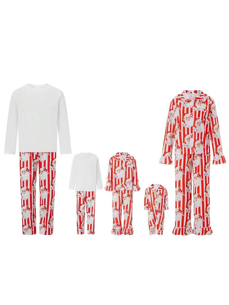 Christmas Family Pajamas Matching Set, Striped Santa Claus Long Sleeve Button Down Shirt And Pants Sleepwear Loungewear For Couples Kids Boys Girls | SHEIN