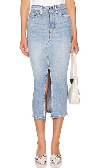 Good American Slit Front Midi Skirt in Denim-Light. - size 8 | Revolve Clothing (Global)