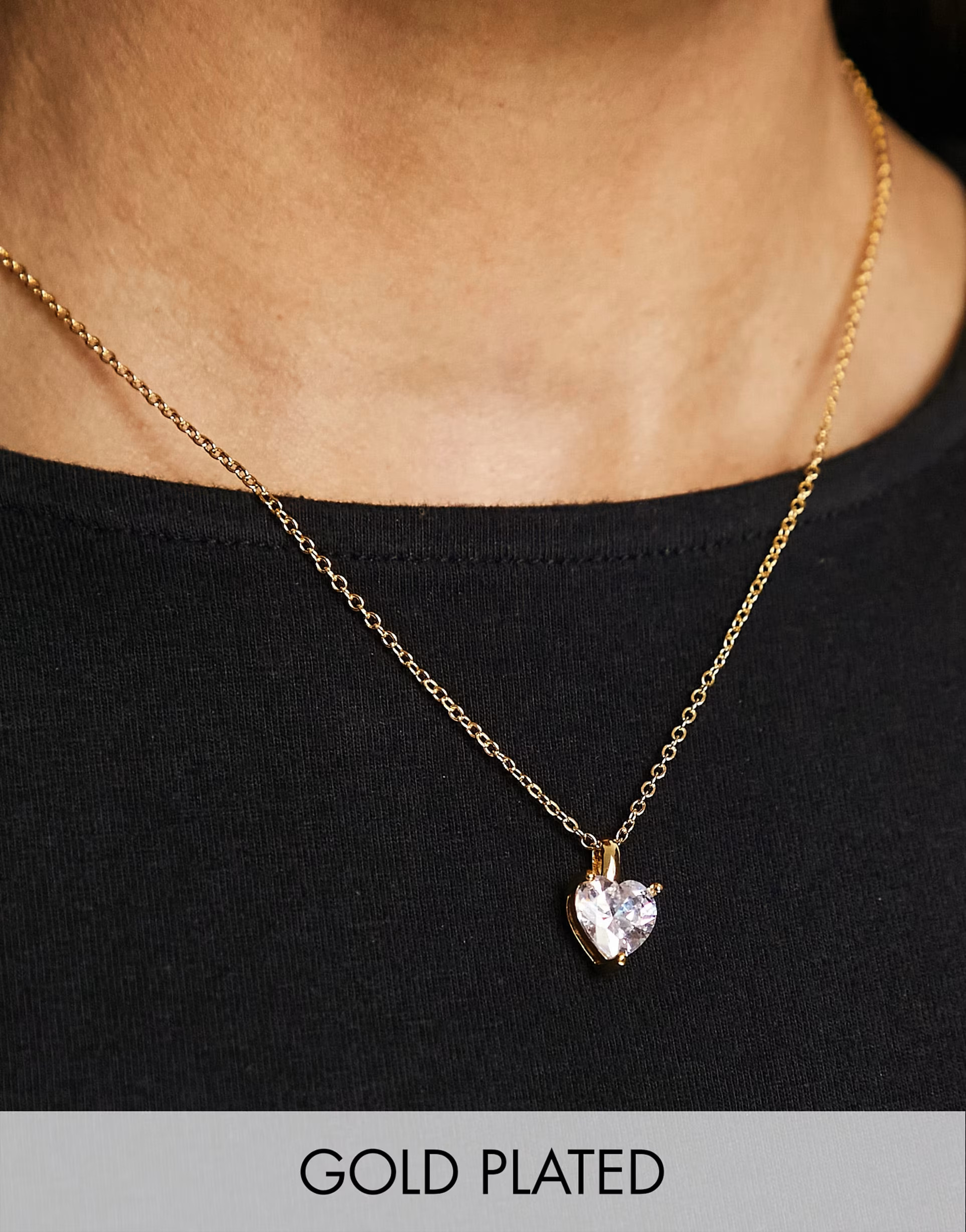 ASOS DESIGN 14k gold plated mid length necklace with cubic zirconia heart pendant | ASOS (Global)