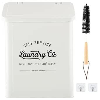 MONJITA Magnetic Lint Bin for Laundry Room, Metal Trash Can with Lid for Dryer, Farmhouse Lint Ho... | Amazon (US)