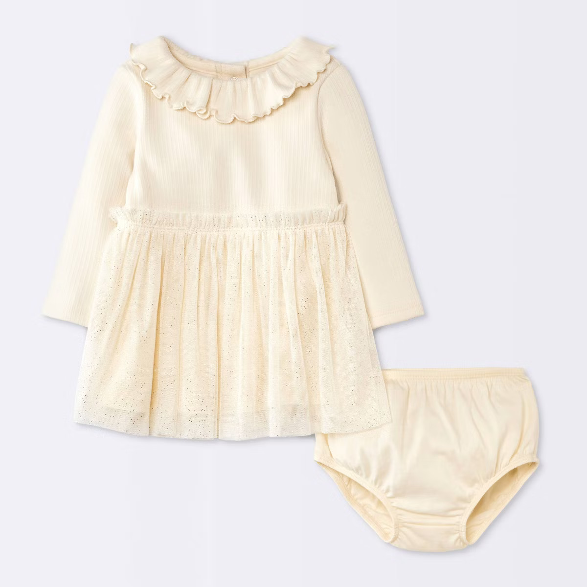 Baby Girls' Ruffle Ribbed Tulle Dress - Cloud Island™ Cream | Target