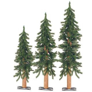 Sterling 2 ft., 3 ft. and 4 ft. Pre-Lit Alpine Artificial Christmas Tree with Wooden Trunk (Set o... | The Home Depot
