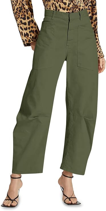 Tongmingyun Womens Casual Barrel Horseshoe Pants High Waisted Button Baggy Trousers with Front Po... | Amazon (US)