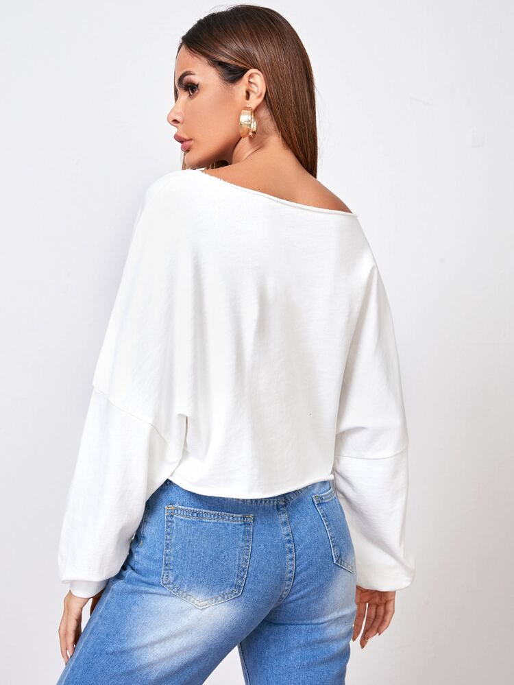 SHEIN Drop Shoulder Raw Hem Pullover | SHEIN