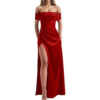 Memoriesea Women's Elegant Off Shoulder High Split Bodycon Evening Wedding Maxi Dress | Amazon (US)