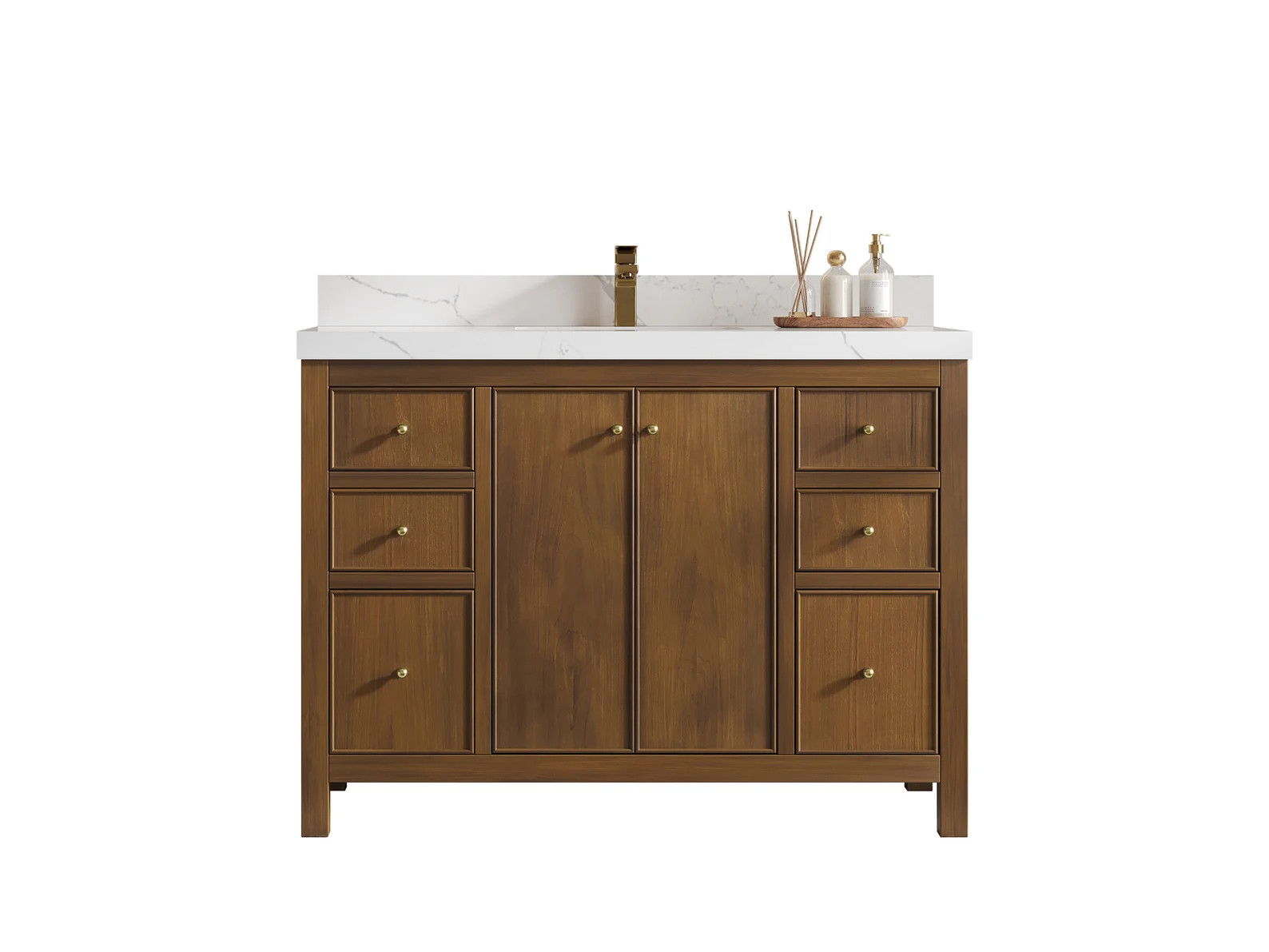 Chicago Teak Wood 48 In. W X 22 In. D Single Sink Bathroom Vanity in Dark Natural With Quartz or ... | Etsy (US)