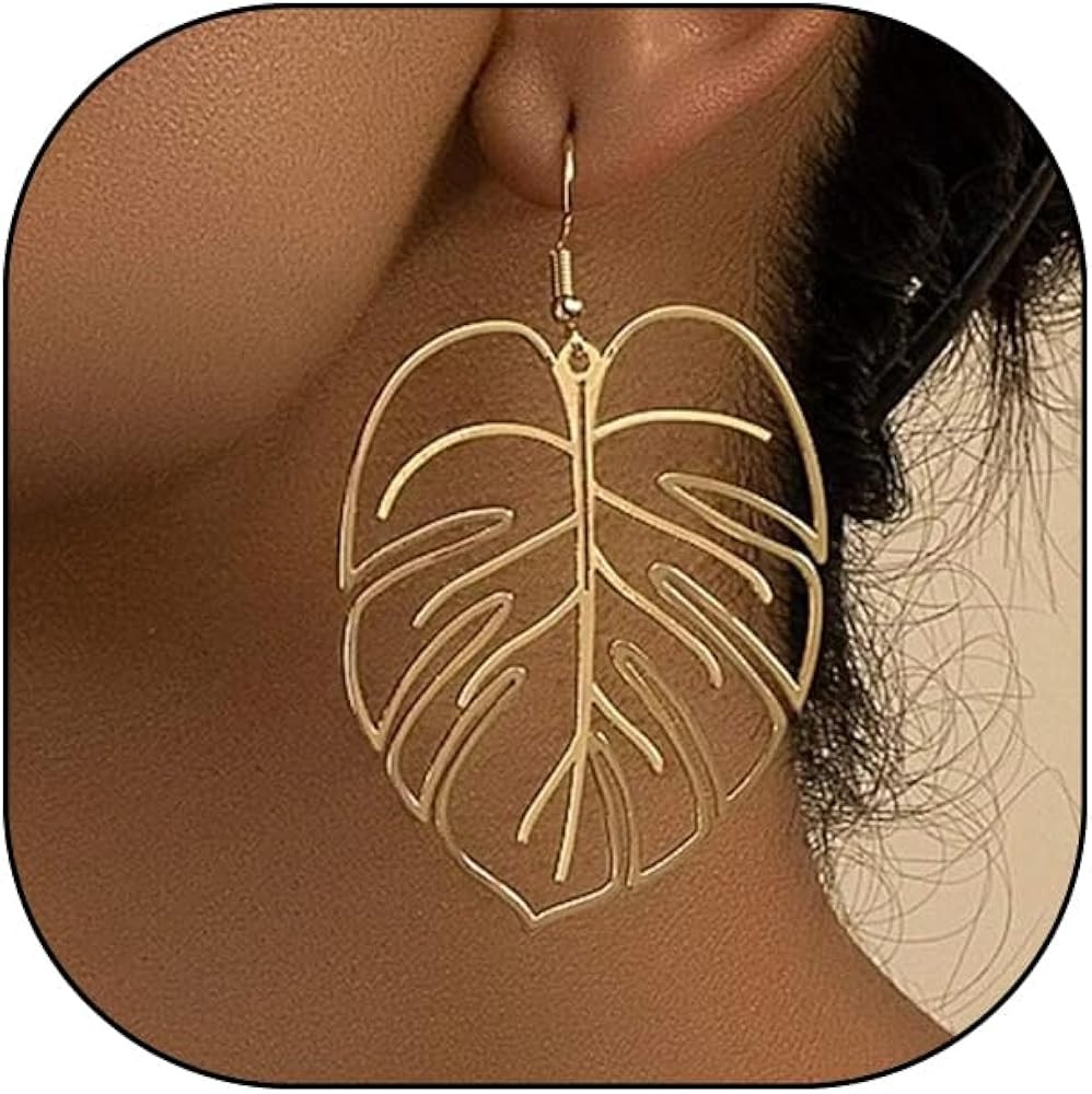 Chunky Gold Palm Leaf Large Dangle Drop Earrings, Silver Monstera Bohemian Tropical Dangling Hook... | Amazon (US)