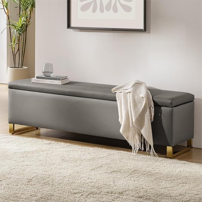 EcoHarbor Living Storage Ottoman Bench with Throw Ottomans, Modern End of Bed Bench, Upholstered ... | Amazon (US)