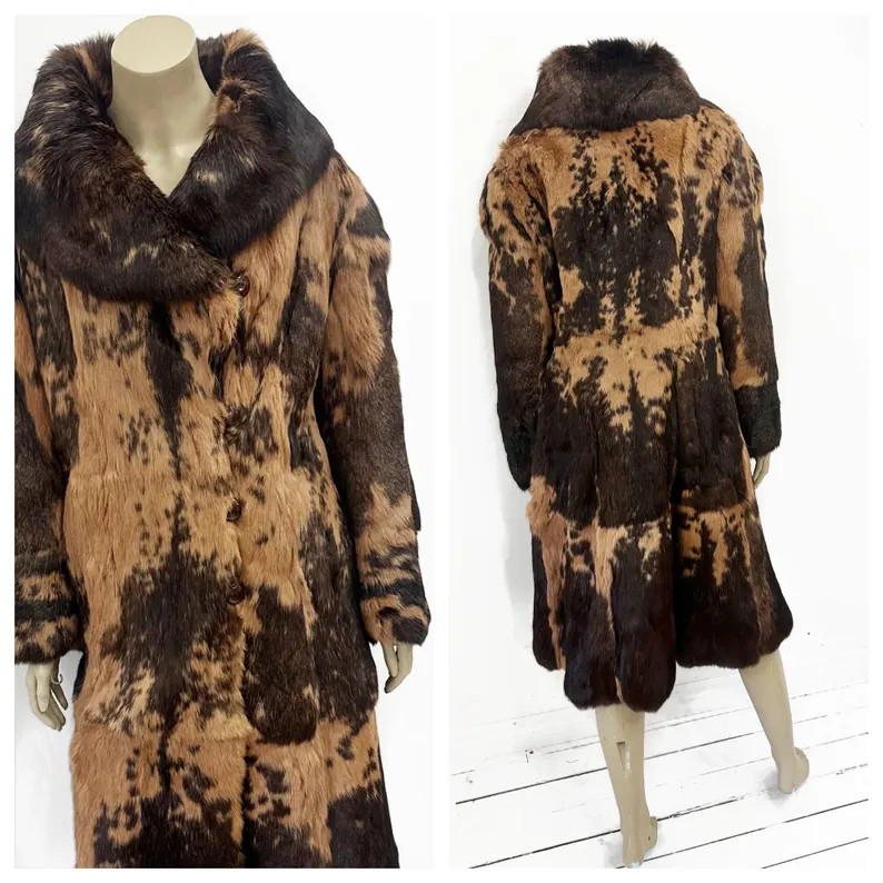 Fabulous 1970's calico fur midi length coat. Size M. | Etsy (Global)