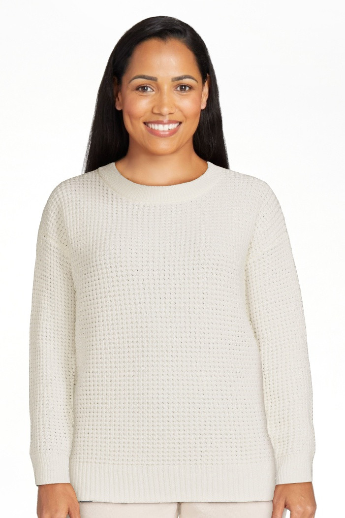 Time and Tru Women's Long Sleeve Waffle Crewneck Pullover Sweater | Walmart (US)