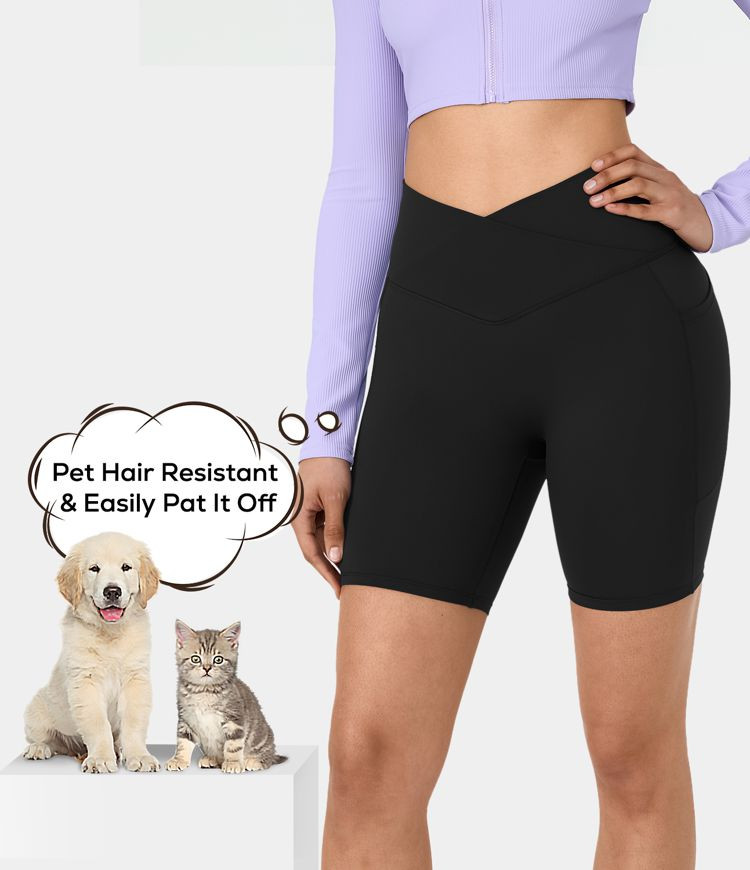 Women's Patitoff Pet Hair Resistant Crossover Side Pocket Biker Shorts 7'' - HALARA | HALARA