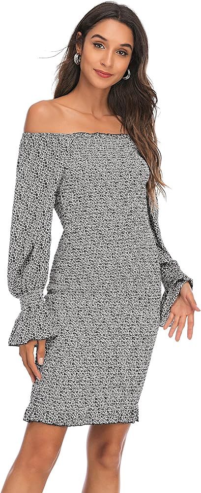 Women’s Square Neck Long Sleeved Hips-Wrapped Elegant Sheath Elastic Party Pencil Midi Dress | Amazon (US)