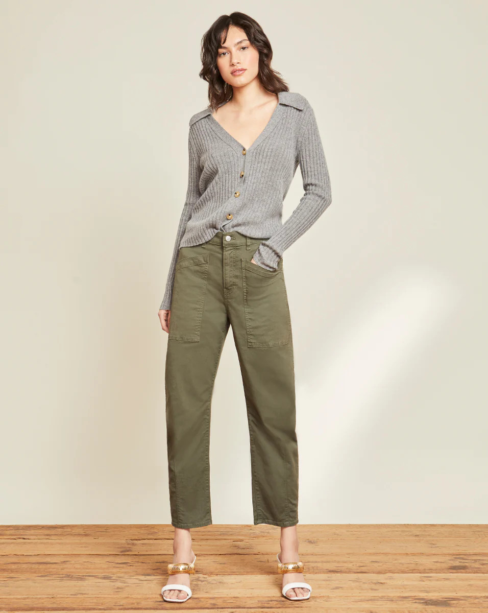 Veronica Beard Charlie Barrel Jean Patch-Pockets Army Green | Veronica Beard