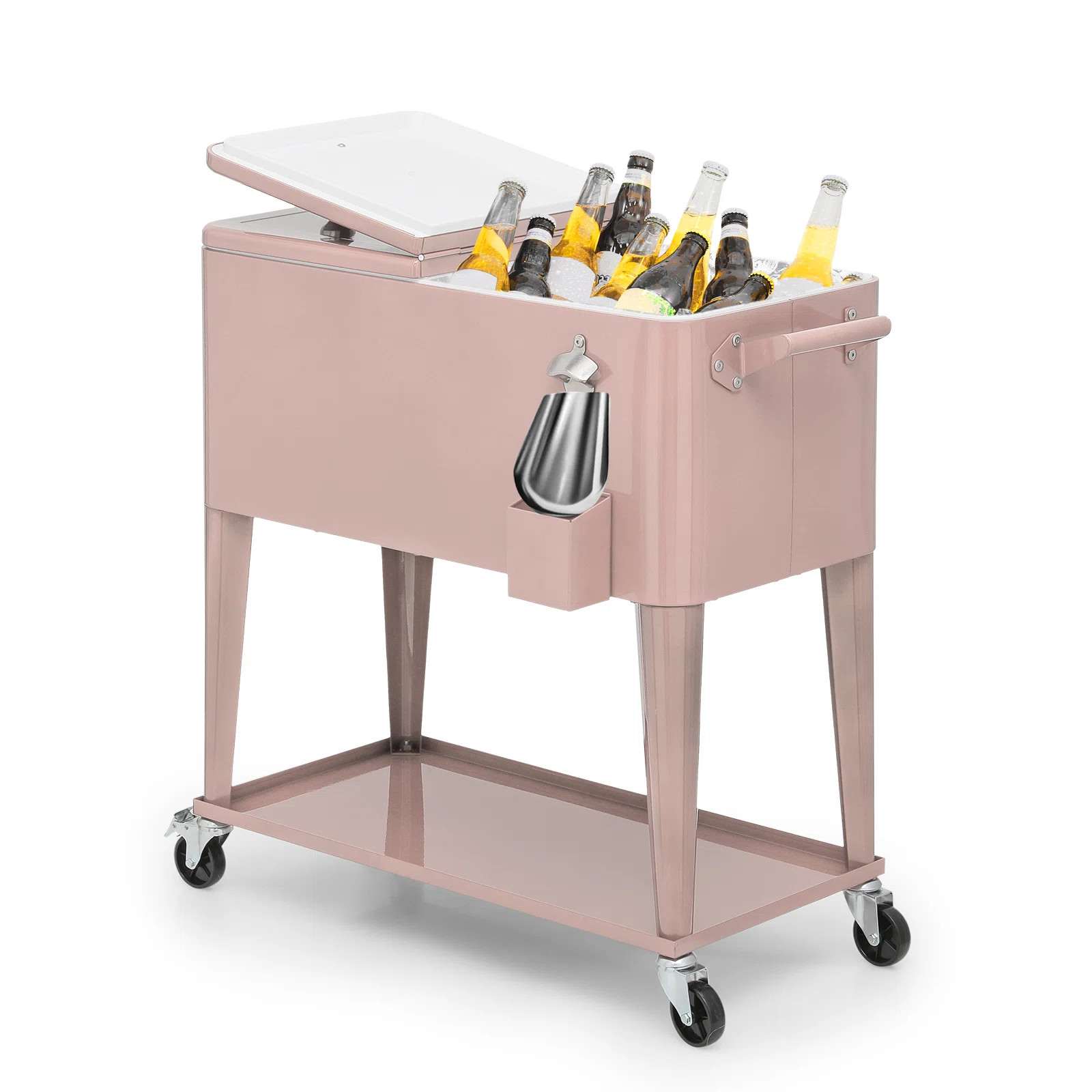 Bring Home Furniture Outdoor 80 Qt Rolling Cooler Cart, with Bottle Opener + Storage Shelf Campin... | Wayfair North America