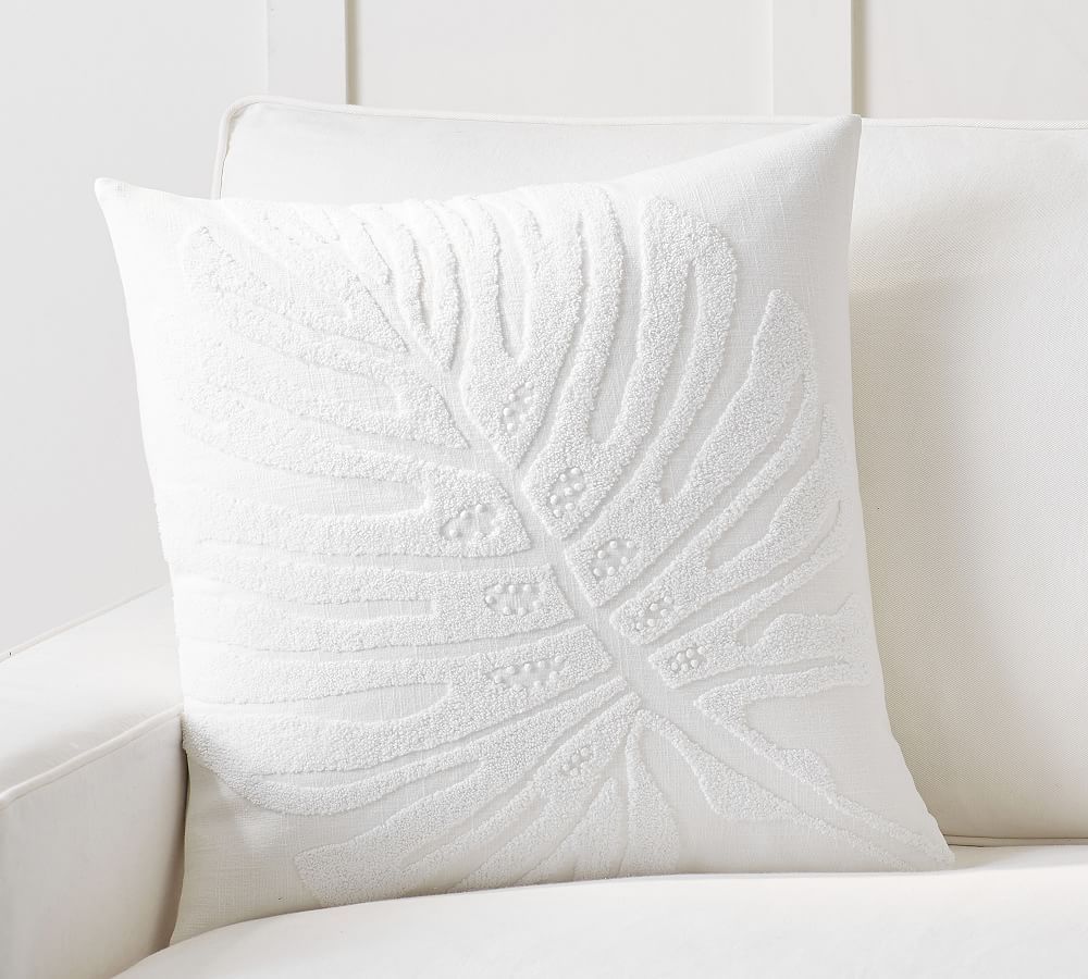Isla Palm Embroidered Pillow Cover, 20 x 20"", White | Pottery Barn (US)