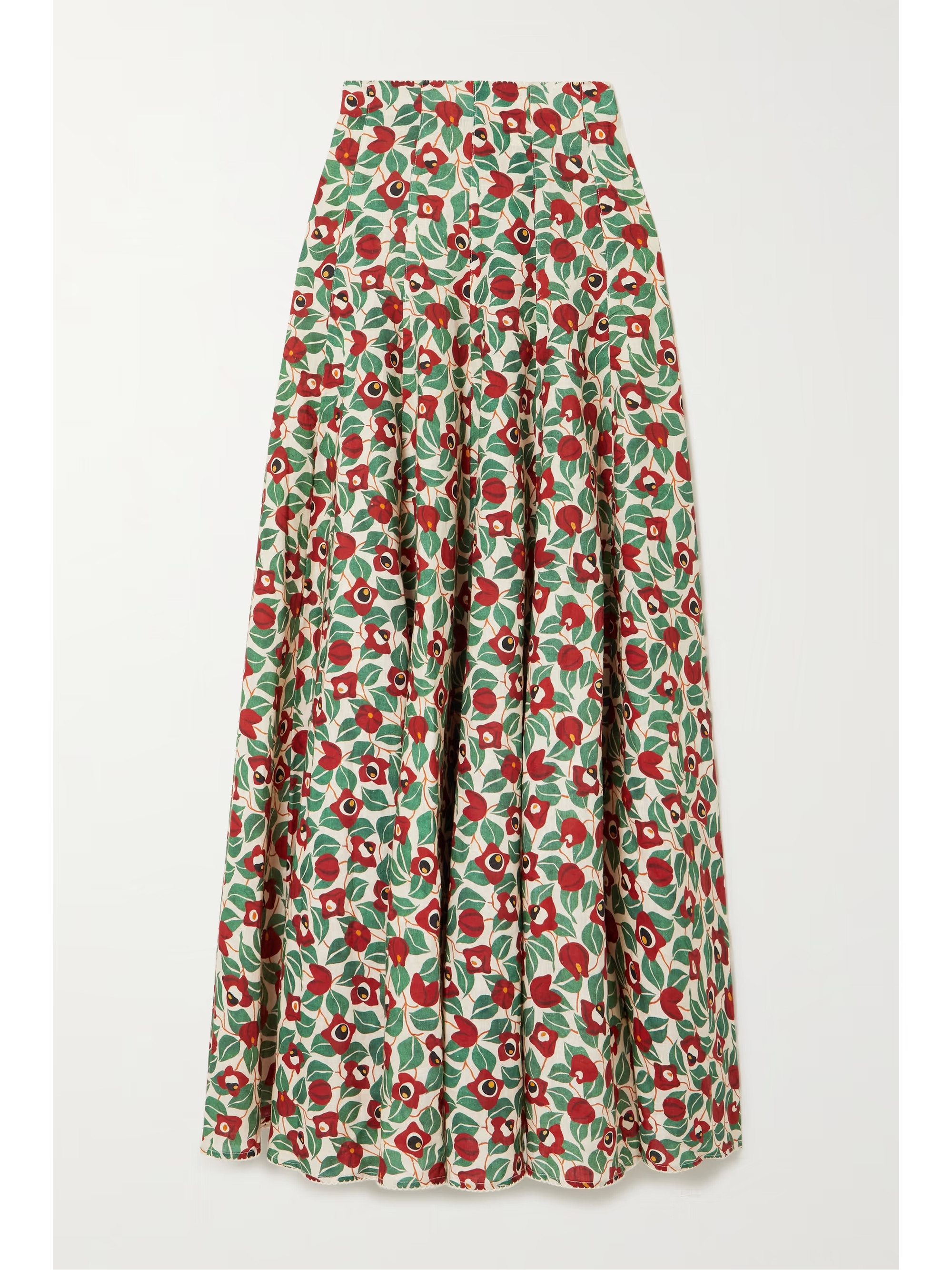 Mimosa pleated floral-print linen maxi skirt | NET-A-PORTER (US)