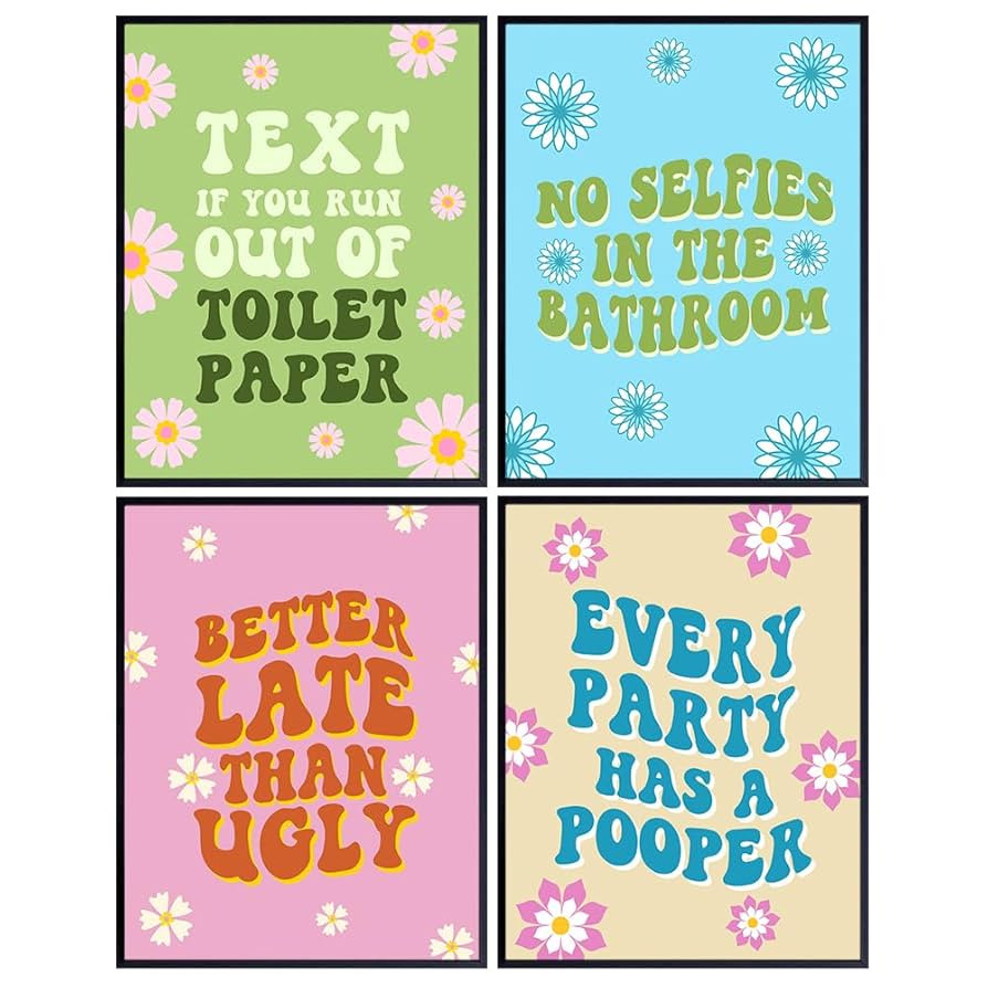 60s 70s Vintage Bathroom Decor - Cute Bathroom Pictures - Small Bathroom Wall Art - Funny Quotes ... | Amazon (US)