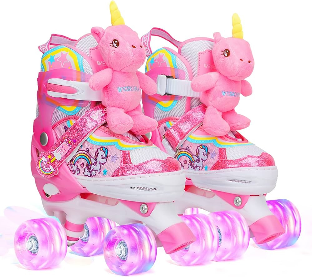 Unicorn Doll Kids Toddler Roller Skates for Girls,WESKIFAN Quad Skating Shoes with Shiny Light up... | Amazon (US)