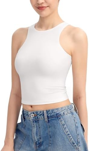 PUMIEY Women's High Neck Tank Top Sleeveless Summer Crop Tops for Women Smoke Cloud Pro Collectio... | Amazon (US)