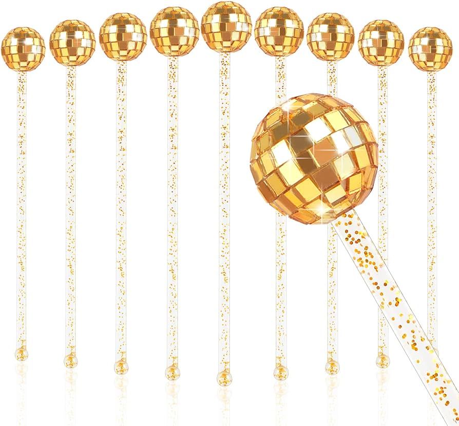 10 Pieces Gold Drink Stirrers Cocktail Disco Balls Cocktail Stirrers Disco Ball Swizzle Sticks Gl... | Amazon (US)