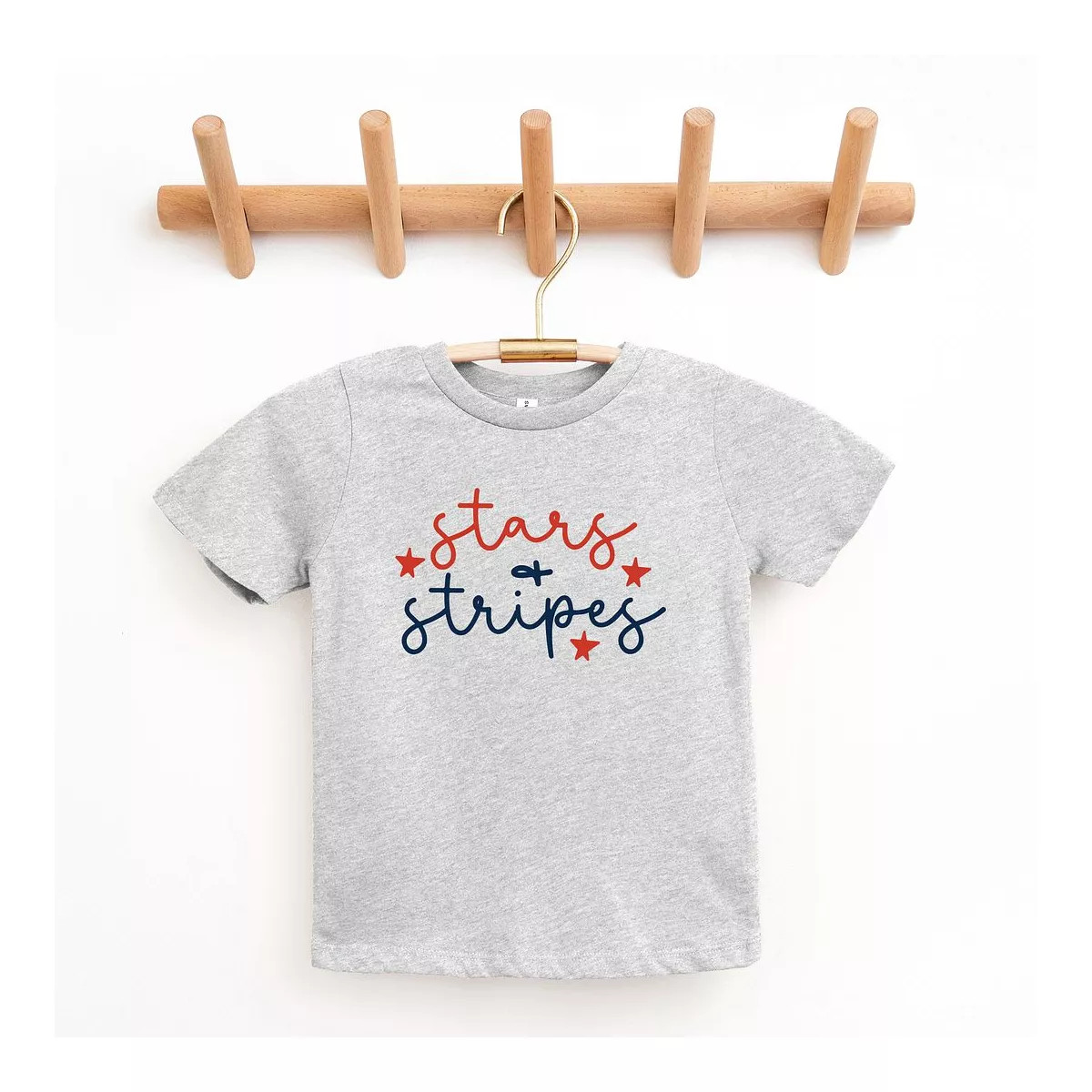 The Juniper Shop Patriotic Stars And Stripes Cursive Toddler Short Sleeve Tee - 4T - Heather Grey | Target