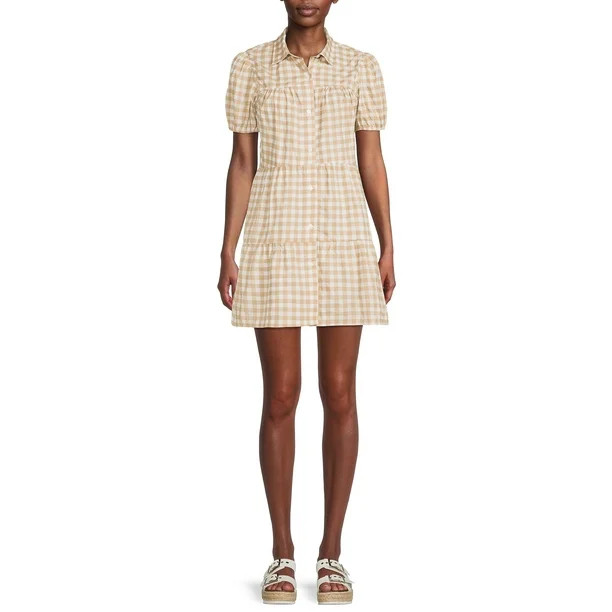 Derek Heart Juniors Tiered Button Front Poplin Dress - Walmart.com | Walmart (US)
